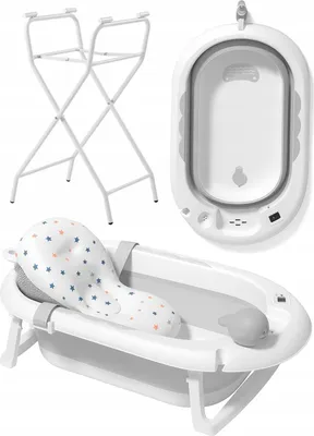 Produktbild von Ekspand | Faltbare Babybadewanne Vaiana - Grau - 81,5 cm x 49 cm x 21,5 cm - mit Thermometer - mit Ständer