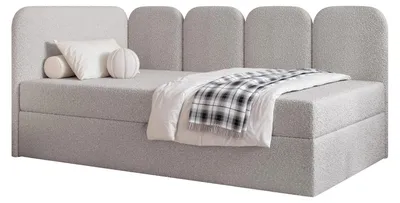 Produktbild von Jugendbett FINO 120x200 Links Bettkasten Bonellmatratze Hellgrau Bouclé