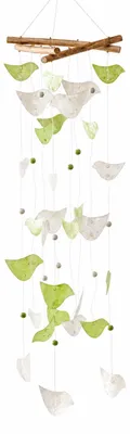 Produktbild von Windspiel Vögel 21x60cm Grün Lindgrün aus Capiz für Fensterdeko, KI-generiertes Bild
