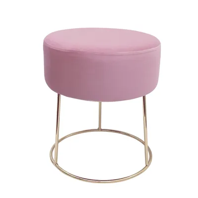 Produktbild von Echtwerk runder Sitzhocker Marilyn, Polsterhocker aus Samtstoff, Schminkhocker mit Metallbeinen in gold, Hocker geeignet für Schlaf- und Wohnzimmer, Fußhocker bis 150 kg belastbar, rosa