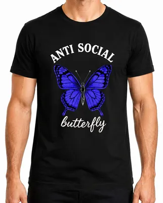 Zdjęcie produktu dla Koszulka męska "Antyspołeczny motyl", dla introwertyków, idealna na urodziny, styl retro, kolor czarny, rozmiar 3XL
