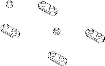 Several small, white, line-drawn objects are scattered across a white background.