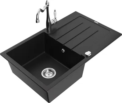 Produktbild von Mexen Bruno 1 Becken-Granitspüle mit Abtropffläche und Mischbatterie Carla, Schwarz - 6513-77-670700-00