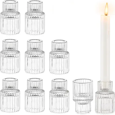 Imagen del producto de Soportecandelabro - Juego de 10 unidades - Vidrio - Moderno - Transparente