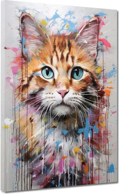 Produktbild von Katze abstrakt splash Pop Art Leinwandbild Wandbild Kunstdruck XL Wanddeko: 60x80x2cm