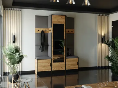 Produktbild von KIER FURNITURE Kleiderschrank, Eiche Craft Golden + Stoff Grau - 159,6x205x39cm