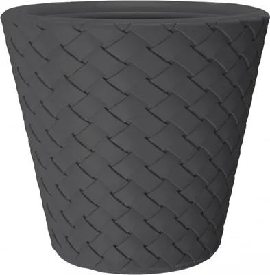 A dark gray, woven-textured planter pot is shown against a white background.