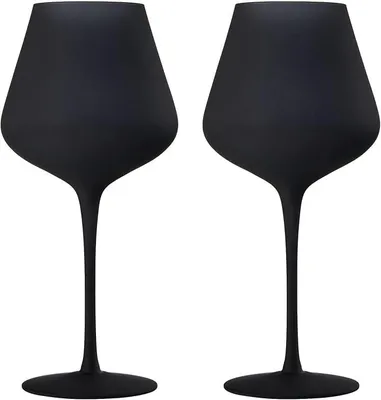 Productafbeelding van Zwart glazen wijnglas van kristal – set van 2 – Cadeau voor hem, haar, vriend(in) – Grote glazen van 20 ons, uniek hoog servies in Italiaanse stijl – Geschikt voor rode, witte en andere soorten dranken