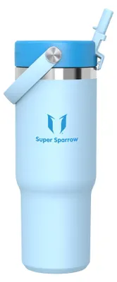 Immagine prodotto di Bottiglia termica in acciaio inossidabile Sparrow - Termos con coperchio dotato di cannuccia flessibile - 900 ml - Senza BPA - Tazza termica e thermos a prova di perdite - Compatibile con i portabicchieri standard delle auto