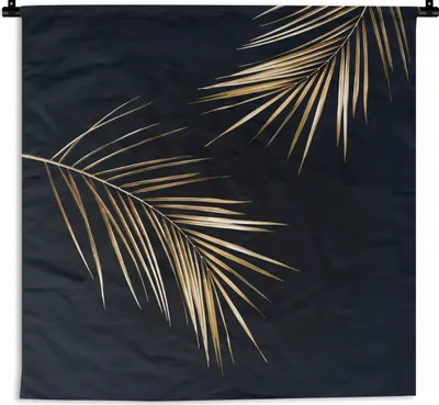 Produktbild von MuchoWow® Wandteppich Wandbehang Blätter - Pflanzen - Gold - Schwarz - Luxus 150x150 cm Tapisserie Dekoration Wandtuch - Wohnaccessoires - Modernes