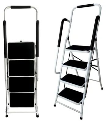 Produktbild von 4-stufige Klappleiter mit Sicherheits-Handlauf, faltbar und rutschfester Stufe, Tragkraft 150 kg