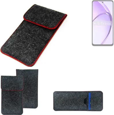 Produktbild von K-S-Trade Handy Schutz Hülle kompatibel mit Oppo A40 Schutzhülle Handyhülle Filztasche Pouch Tasche Case Sleeve Filzhülle dunkelgrau roter Rand
