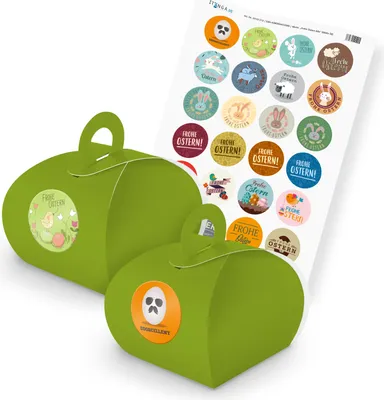 Produktbild von itenga SET Ostern Mix (Motiv 58) 24x Geschenkschachtel mit Griff grün + Stickerb