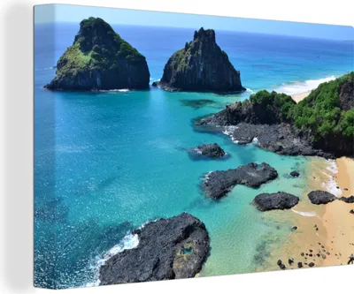 Obrázek produktu pro OneMillionCanvasses® - Obraz na plátně - 140x90 cm, skála v moři fototisk Brazillie, nástěnné umělecké dekorace - fotografie na plátně - malba na dřevěném rámu