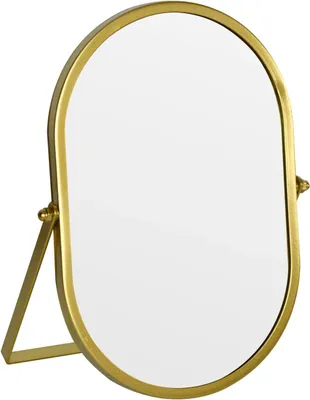 Produktbild von Ovaler Kosmetikspiegel mit Ständer in Gold, Tisch-Make-up-Spiegel (15 x 22,6 cm)