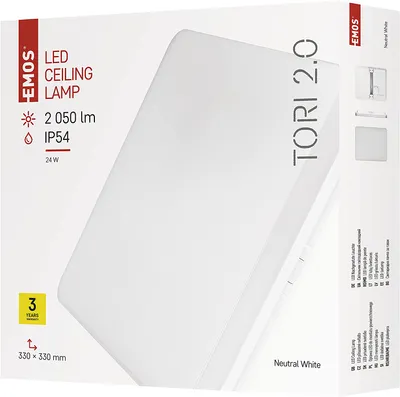 Obrázok produktu pre EMOS Biele LED stropné/nástenné svítidlo Tori hranaté 24W IP54 Farba svetla: Denná biela ZM4324