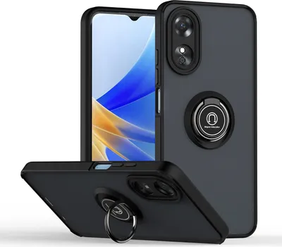 Image de Étui pour OPPO A17 étui TPU translucide mat avec porte-anneau et support Noir