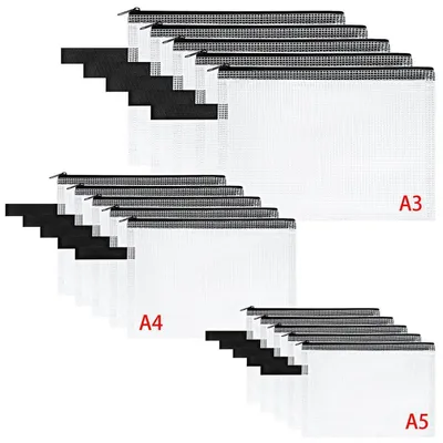 Obrázok produktu pre Dokumentové vrecká formátov A3, A4, A5, 15 kusov, so zipsom, vodeodolné, čierno-biele