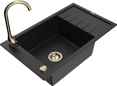 Image de Mexen Elias 1 bac en granit avec égouttoir et mitigeur Telma, Noir - 6511-77-670200-50
