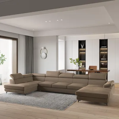 Produktbild von Masseno Ecksofa MONTIVA mit Schlaffunktion U-Form, Sofa mit Bettkasten, Wohnzimmersofa, Couch, Soffa, Bettsofa, Couchgarnitur- Beige, MONOLITH 09