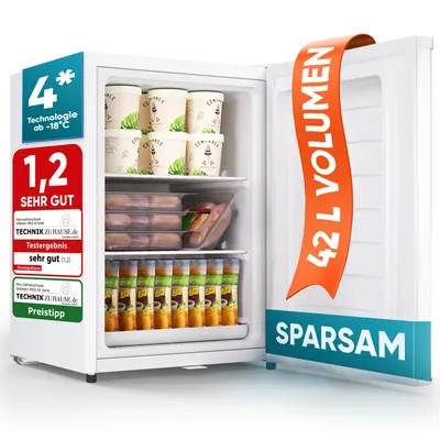 Produktbild von Stillstern Mini Gefrierschrank (42L) -18°C, Eiswürfelschale, Schloss, Türanschlag wechselbar, 4-Sterne Tiefkühlschrank für Camping/Büro Gefriertruhe Klein Gefrierschrank Klein Tiefkühltruhe