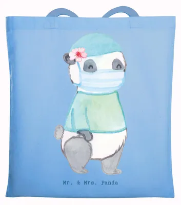 Produktbild von Mr. & Mrs. Panda Einkaufstasche Chirurgin Herz - Sky Blue - Geschenk, Arzt, Ärztin, OP, krank, Laptoptasche, Krankenhaus, Tasche, Jutebeutel, dokumententasche, Tote Bag