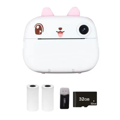 Obrázek produktu pro M05 2,4palcová dětská termální tiskárna, duální kamera 1080P, nahrávání videa, časovač, s 2 tiskovými papíry+32G paměťová karta+čtečka karet