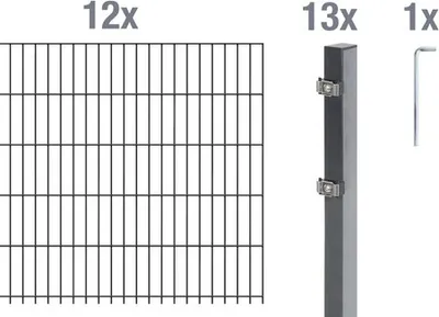 Zdjęcie produktu dla Alberts 650858 Doppelstabmattenzaun als 26 tlg. Zaun-Komplettset, anthrazit, Höhe 120 cm, Länge 24 m