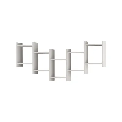 A modern, white, floating wall shelf.