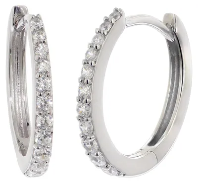 trendor 21693 Damen-Ohrringe 925 Silber Klapp-Creolen mit Zirkonia 14x13 mm 1