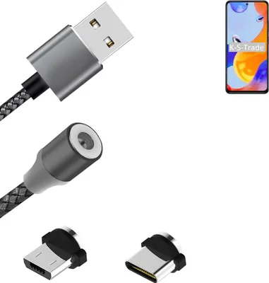 Produktbild von K-S-Trade Hochwertiges Magnet-Lade-kabel Sync-Kabel Daten-Kabel für Xiaomi Redmi Note 11 Pro Global mit USB-Typ-C-Anschluss und Micro-USB-Anschluss
