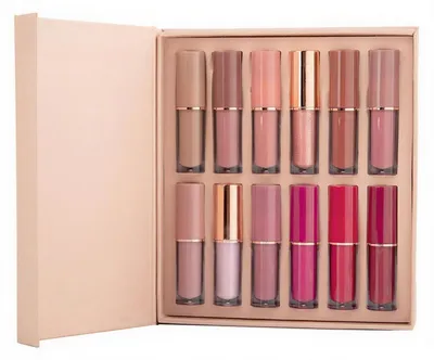 Produktbild von Lippenstift Set 12 Farben Matte Nudetöne Flüssig Wasserdicht Langlebig Feuchtigkeitsspendend Geschenkset