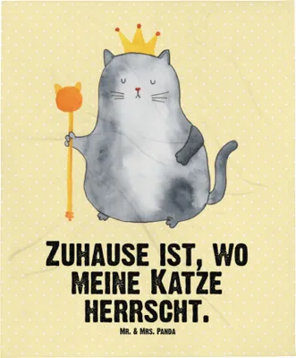 Produktbild von Mr. & Mrs. Panda Fleecedecke Katze König - Gelb Pastell - Geschenk, Kinderdecke, Wohnung, Plaid, Kinderwagendecke, Erstlingsdecke, Haha, Krone, Cat, Schlummerdecke