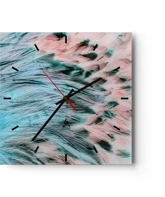 Produktbild von Wanduhr - Quadrat - Glasuhr - Federn Federn Vogel - 40x40cm - Schleichendes Uhrwerk - Lautlos - zum Aufhängen bereit - Dekoration Modern - Wanddekoration aus Glas - C3AC40x40-3742
