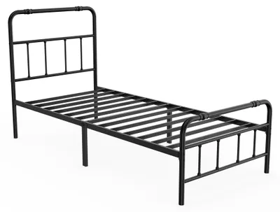 Imagen del producto de Cama de metal TANYEAR, 90 x 200 cm, con cabecero y piecero negros, somier incluido, cama individual