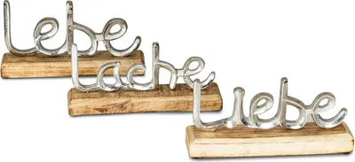 Produktbild von 3er Set Schriftzug Lebe Lache Liebe L23cm Metall Silber Mango Holz Deko