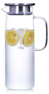Glaskaraffe 1,5 l mit Deckel, für kalte/warme Getränke