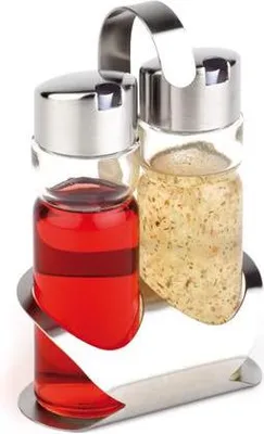Produktbild von APS 40476 Menage PRO, 12 x 8 cm, Höhe 19 cm, Set bestehend aus: Essig- und Öl-Flasche, Ständer aus Edelstahl