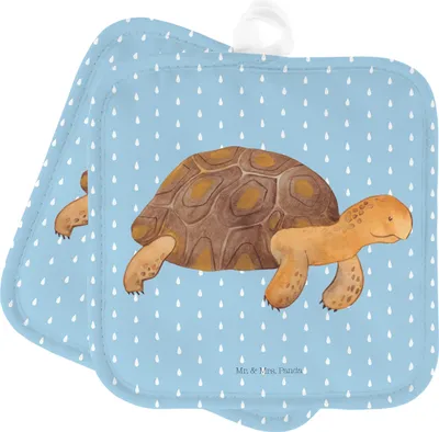 Produktbild von Mr. & Mrs. Panda 2er Set Topflappen  Schildkröte Marschieren - Blau Pastell - Geschenk, Neustart, Kochlappen, Meer, Schildkröten, Topfuntersetzer, Doppel, Motivation
