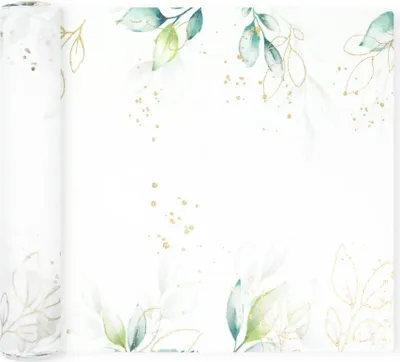 Obrázek produktu pro Běhoun na stůl z listů se zlatým květinovým motivem 275 x 28 cm