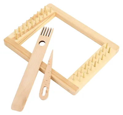 Imagen del producto de Marco de madera para tapices, máquina de tejer para principiantes con aguja y lanzadera, 20 x 15 cm