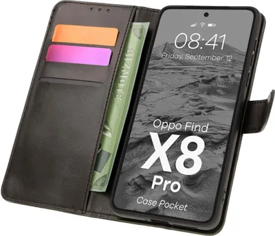 Produktbild von Bizon Case Pocket Flip Case für Oppo Find X8 Pro, Schwarz