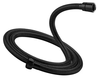 Image de Tuyau de douche noir, 2 mètres, en acier inoxydable, flexible, raccordement standard 1/2", avec protection anti-torsion