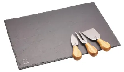 Schiefer-Käseplatte mit 3 Messern, 4-teilig, 35x25 cm