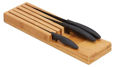 Image de Porte-couteaux bambou - Pour 5 couteaux - Organisateur pour tiroir - 3,5 x 11 x 39 cm - Naturel