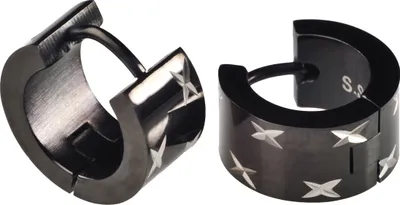 Produktbild von viva-adorno Edelstahl Creolen Schwarz Silber mit Schliff Edelstahl Ohrringe Klappcreolen SH46B