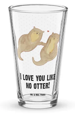 Produktbild von Mr. & Mrs. Panda Bierglas Otter Hände halten - Transparent - Geschenk, Wasserglas, Paar, Cocktailglas, Händchen, Liebe, Pint Glas, Verliebt, Seeotter, Trinkglas
