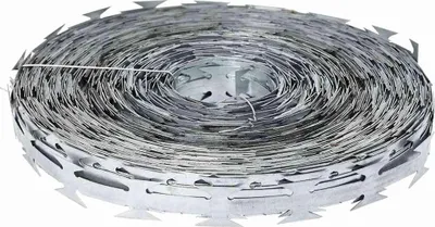 A roll of razor wire is shown against a white background.