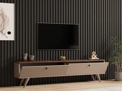 Produktbild von Skye Decor, TV-Ständer aus Melamin, Walnuss & Cashmere, 160 cm | 100% melaminbeschichtete Spanplatte | Modernes Design