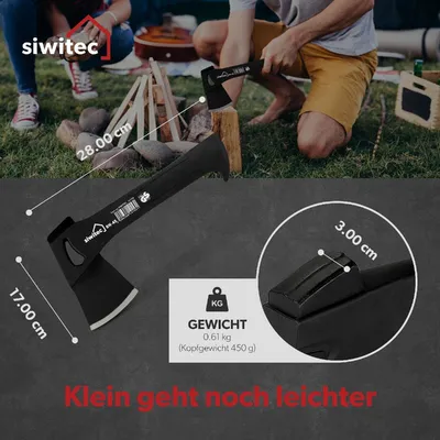 Produktbild von siwitec Nylonaxt, 450 Gramm Kopfgewicht inkl Schnittschutz, Spaltaxt Holz Beil, Axt Kunststoffgriff